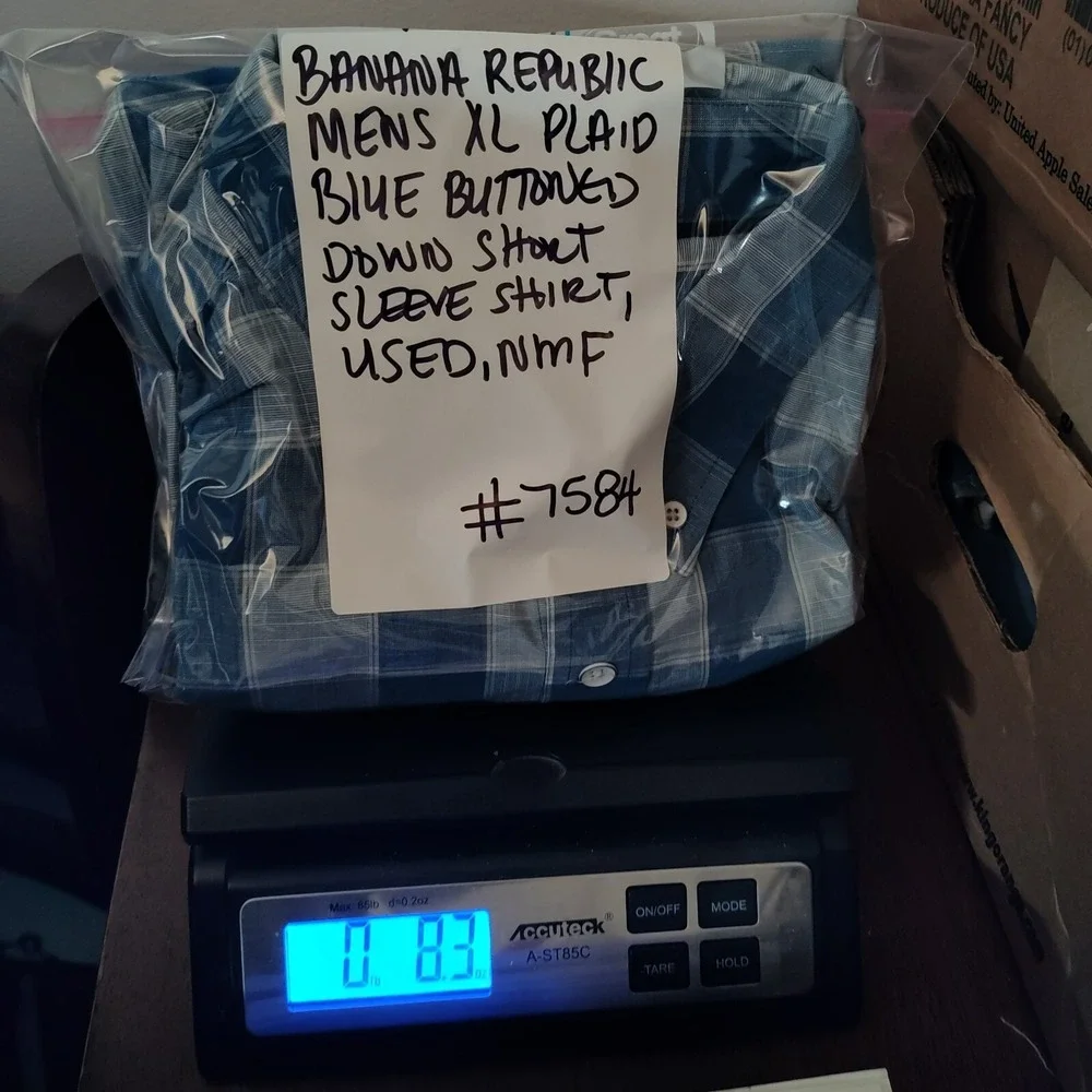 Banana Republic Men XL Blue Check Standard Fit‎ Cotton Button Shirt